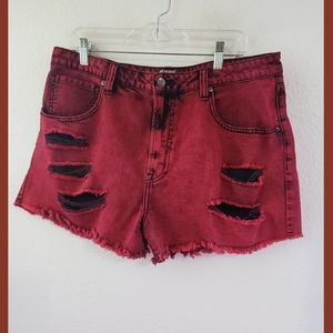 HT Denim Red Ultra High Rise Cutoff Shorts Sz 17 Juniors